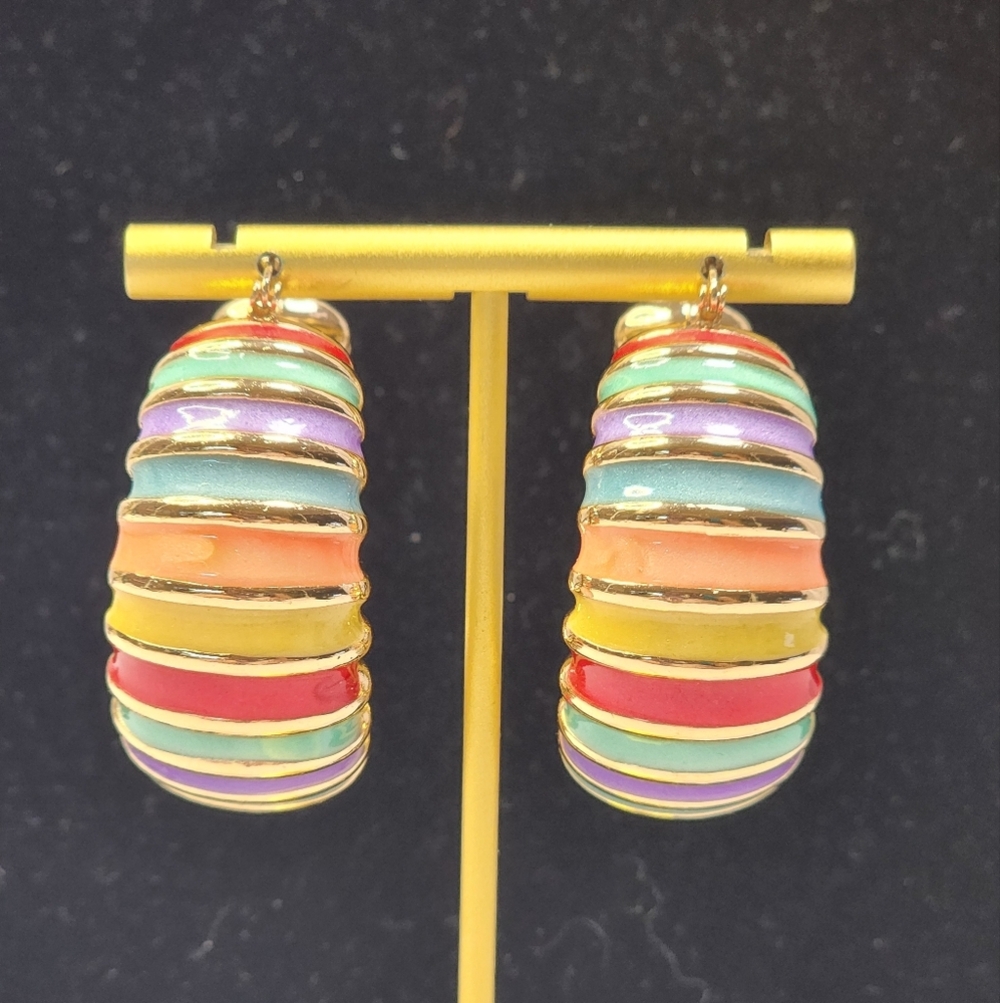 Colorful Striped Pierced Wide Hoop Earrings